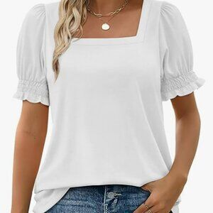 Tops for Women Summer Casual Ruffle Trim Sleeve Square Neck T Shirts - M…